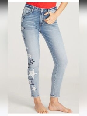 Driftwood Jackie High Rise Light Wash Jeans Embroidered Stars Women's Size 27